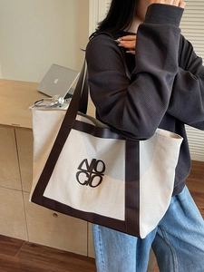 Large Capacity Canvas Tote Bag For Women Casual Splicing PU Leather Shoulder Bag Daily Commuting Travel Gym Handbag With Zipper