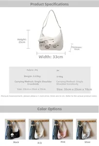 Size specifications and multi-color options for the large PU leather tote with cat print