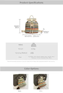 Spécifications détaillées et choix de couleurs du sac à dos en paille tressée colorée
