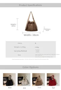 Detailed size chart and multi-color nylon hollow mesh tote bags with dimensions