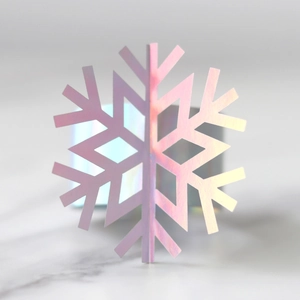 Macro shot of 3D iridescent laser snowflake napkin ring with holographic finish