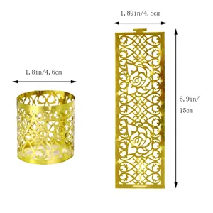 Golden hollow rose napkin ring with size specifications in 4.6cm diameter and 15cm length