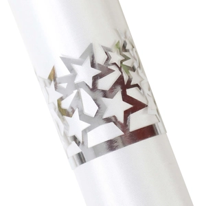 Hollow star pattern silver napkin ring set with white satin cloth for party table decor