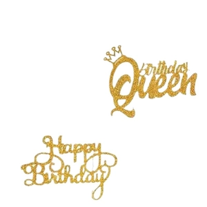 Lot de décorations de gâteau dorées pailletées Happy Birthday et Birthday Queen avec couronne