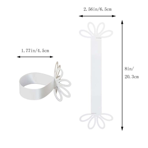 Golden flower paper napkin rings for wedding party decoration with size measurements