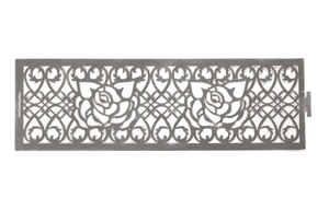 Detail of laser-cut rose floral pattern on dark grey metal hotel napkin ring decoration