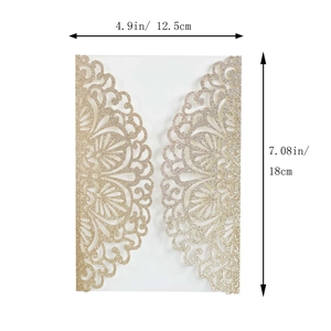 Detail view of laser-cut rose gold glitter wedding invitation with 12.5x18cm dimensions