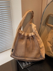 Women Lightweight Mesh Nylon Tote Bag Large Capacity Hollow Out Shoulder Bag With Inner Pouch For Holiday Travel Daily Use