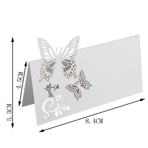 Marque-place papillon découpé au laser pour mariage, dimensions 8,4x5,3 cm, blanc