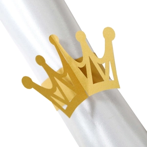 Golden paper crown napkin ring with hollow laser cut design for wedding banquet decor