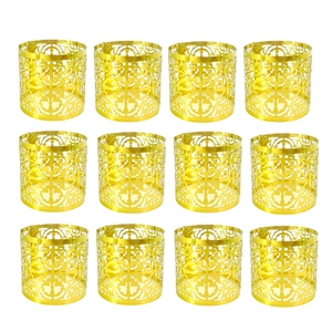 Set of 12 gold laser-cut hollow pattern napkin rings for wedding banquet table decor