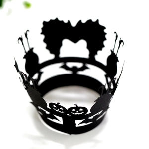 Halloween Cupcake Wrappers Black Laser Cut Cardboard Pumpkin Bat Witch Silhouette Holiday Party Cake Decoration Supplies