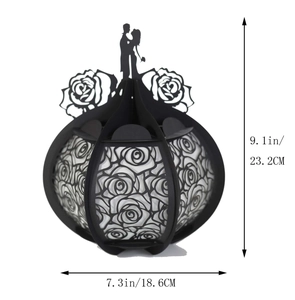 Detailed view of hollow rose pattern on 23.2cm black laser-cut wedding paper lantern