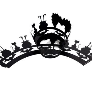 Halloween black laser-cut cupcake wrappers with bats, cats and castle silhouette design