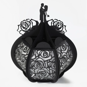 3D laser-cut black hollow rose paper lantern with romantic couple silhouette for weddings
