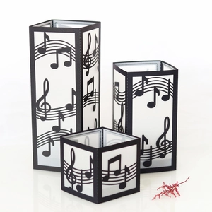 Music themed black laser cut paper lamp shades with musical notes and staffs 3-piece set