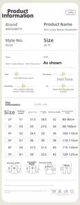 Size chart for girls animal embroidery sweatshirt with detailed measurements for ages 2Y to 7Y