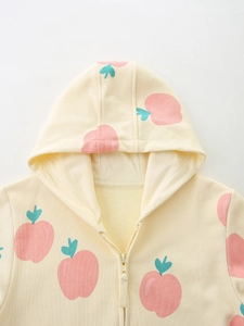 Girls zip-up hooded sweatshirt with pink fruit print and soft knitted cotton fabric