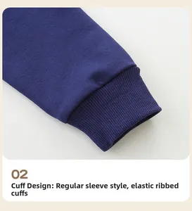 Detail of navy blue sweatshirt showing elastic ribbed cuffs and knit texture