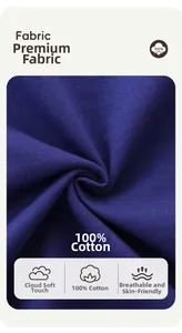 Close-up of dark blue 100% cotton fabric showing soft knit texture and breathable weave