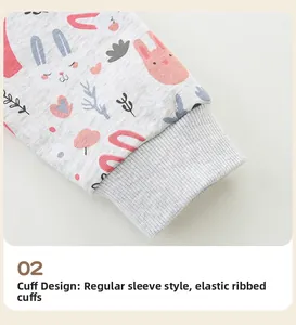 Detail of elastic ribbed cuffs on toddler sweatshirt with cute rabbit cartoon print
