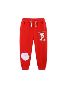 Pantalon de sport rouge enfant avec broderies de Noël Père Noël et petit renne