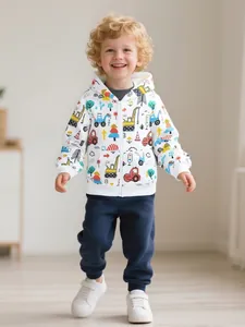 Veste à Capuche Garçon Imprimé Véhicules de Chantier Sweat à Fermeture Éclair Mélange Coton Automne Casual Haut Manches Longues