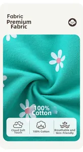 Détail du tissu en tricot 100% coton vert émeraude avec imprimé marguerites et texture douce