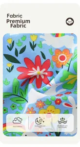 Gros plan sur le tissu 100% coton avec imprimés fleurs et lapins pour legging fille