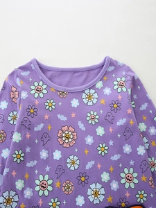 Robe Halloween enfant violette à manches longues avec imprimés citrouille et fantôme