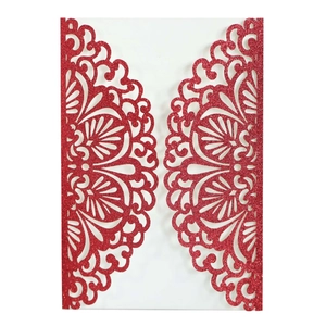 Laser Cut Wedding Invitation Glitter Paper Hollow Floral Lace Engagement Greeting Card Cover For Party Ceremony