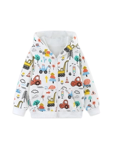 Sweat à capuche zippé pour enfants avec imprimés de véhicules de chantier colorés