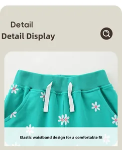 Taille élastique avec cordon de serrage sur pantalon vert à fleurs pour filles
