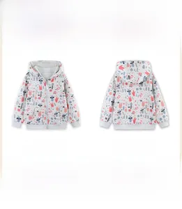 Detail view of toddler hoodie with rabbit prints and warm fleece lining texture