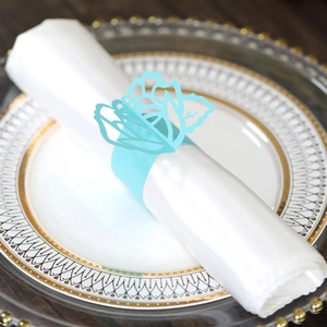 Sky blue laser cut floral napkin ring made of pearl paper for wedding table decor