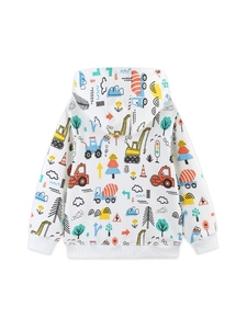 Sweat à capuche blanc pour enfants avec motifs colorés de véhicules de chantier