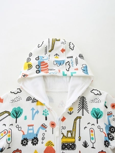 Veste à capuche zippée pour petit garçon avec imprimé camions de chantier colorés
