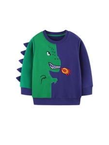 Toddler boys long sleeve dinosaur sweatshirt with green and purple color block design