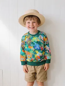 Boys Casual Crewneck Sweatshirt All Over Tropical Jungle Animal Print Long Sleeve Pullover Tops For Toddler Autumn Clothing