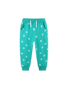 Pantalon de jogging pour fille bleu canard avec imprimé marguerites et cordon de serrage