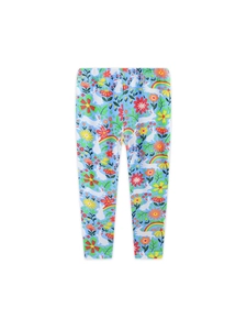 Leggings bleus pour filles avec motifs lapins, fleurs et arcs-en-ciel mignons