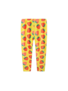 Leggings jaunes pour filles avec imprimé fraise mignon en coton doux pour le quotidien