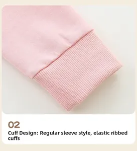 Close-up of elastic ribbed cuffs on a soft pink knitted cotton sweatshirt for girls