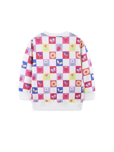 Girls' colorful patchwork sweatshirt with strawberry and floral prints and ribbed edges