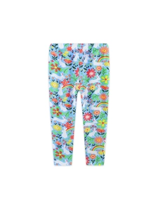 Leggings bleus pour fillettes avec motifs lapins blancs et marguerites colorées