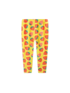 Leggings jaunes pour filles avec imprimé fraises en coton doux et extensible