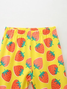 Leggings jaunes pour filles avec motif fraise et taille élastique pour l'automne