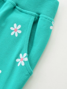Pantalon de jogging vert pour filles avec motif marguerites et taille élastique