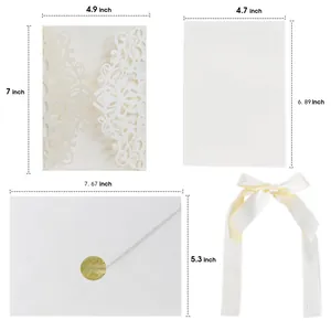 Size guide for laser cut wedding invitations including cover, inner card, and envelope
