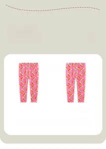 Vue détaillée avant et arrière du legging rose pour fille avec motifs arc-en-ciel
